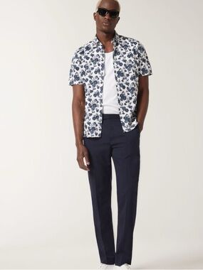 Jon Sonen Linen Floral Short Sleeve Button Down Shirt